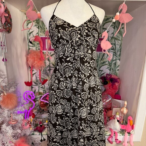 Ann Taylor Brown White Floral Maxi Halter Dress 0 Nice! - Picture 1 of 5